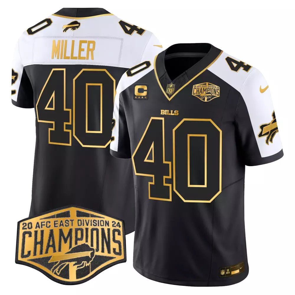 Von Miller 40 Bills Jersey Black Men White Gold Alternate Vapor Limited All Stitched