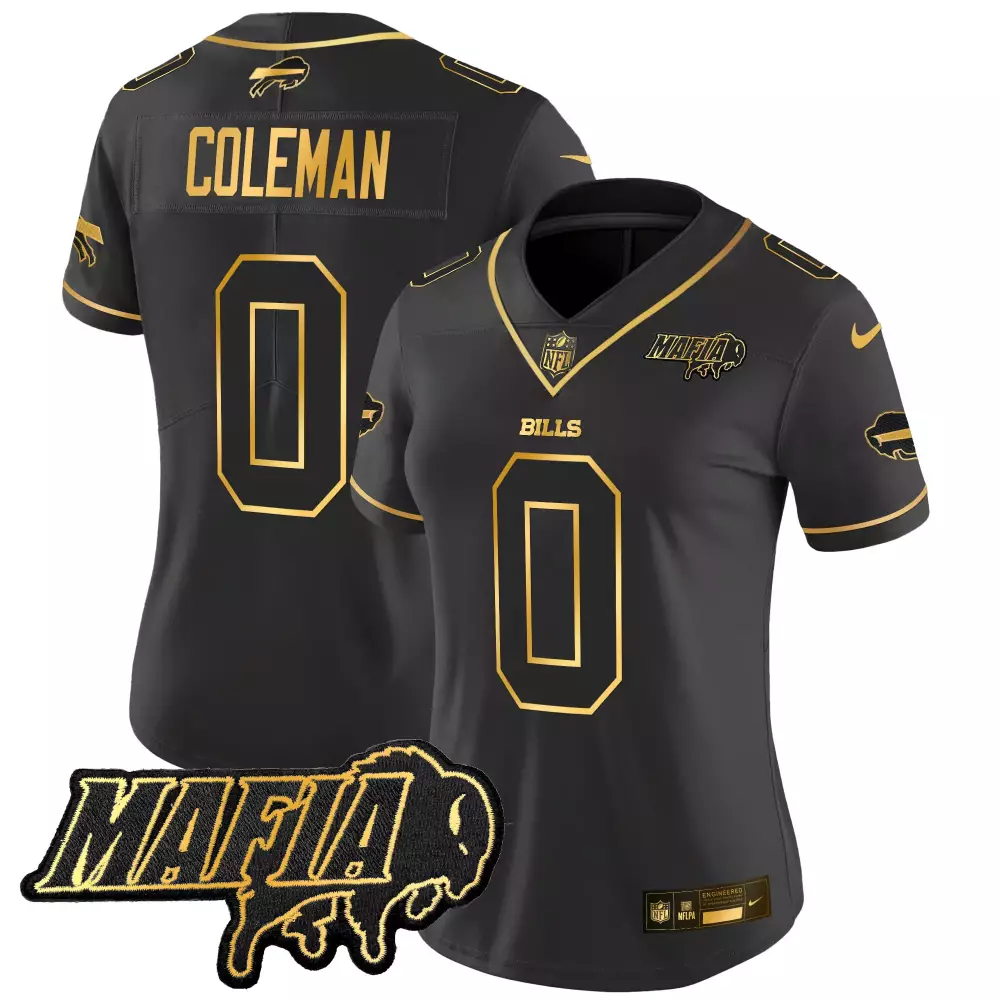 Keon Coleman Bills Jersey Black Mafia Women Authentic Alternate Gold Vapor Stitched