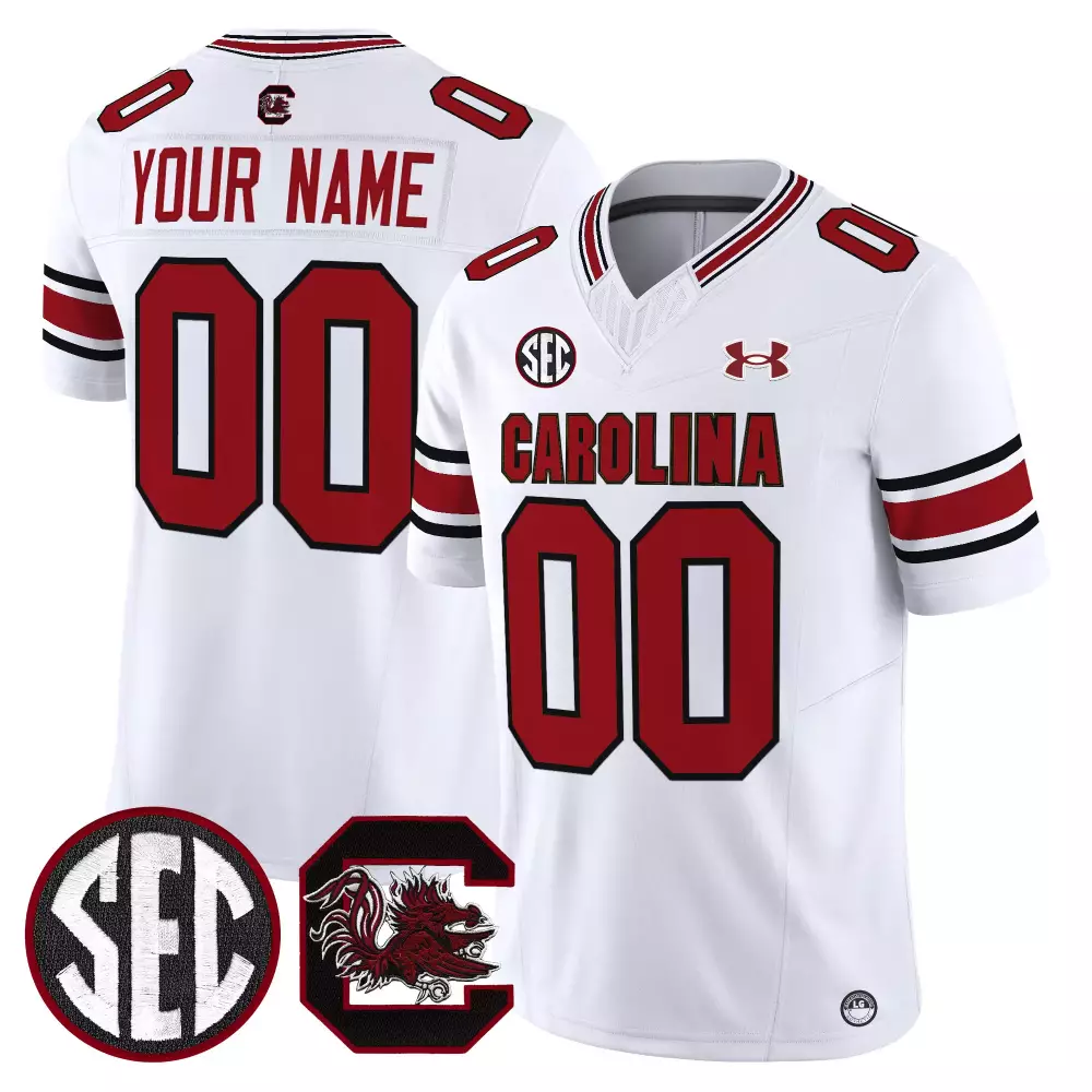 Custom South Carolina Gamecocks Jersey White Men Red Black Vapor Limited