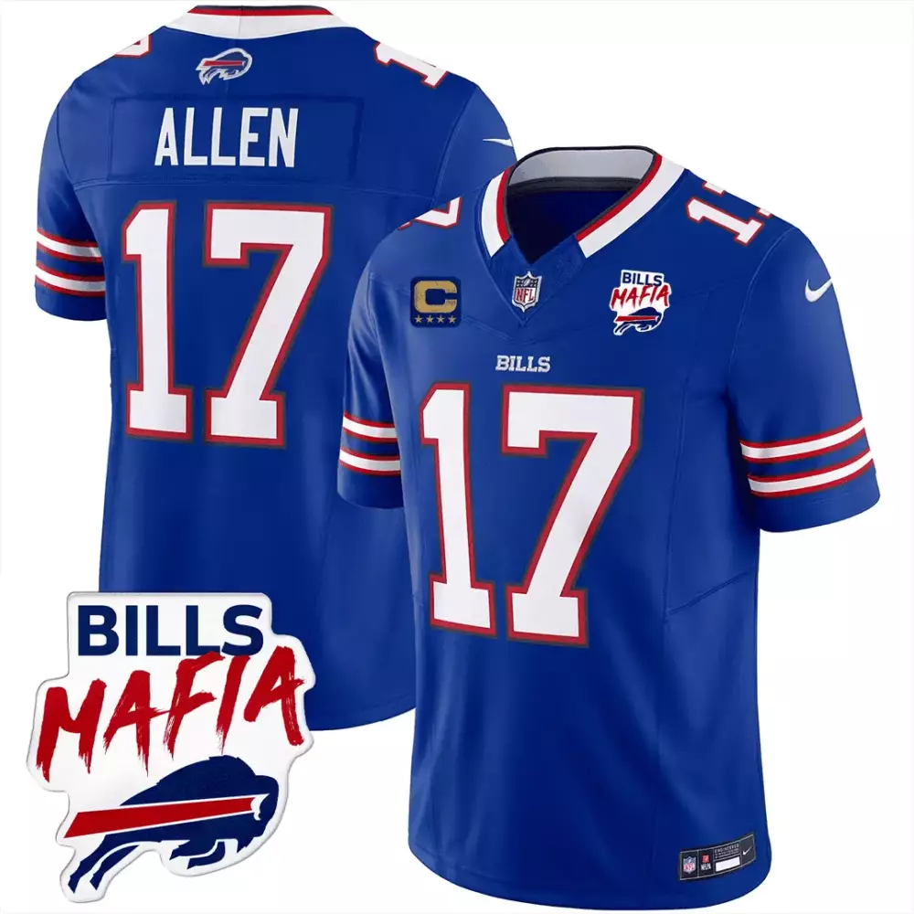 Josh Allen 17 Buffalo Bills Jersey Royal Blue Captain Mafia Men Authentic White Red