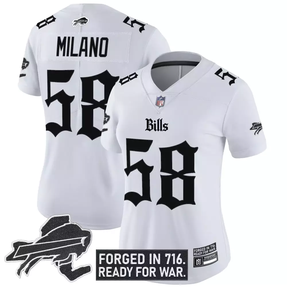 Matt Milano 58 Buffalo Bills Jersey White Forged 716. Ready War. Women NFL Alternate