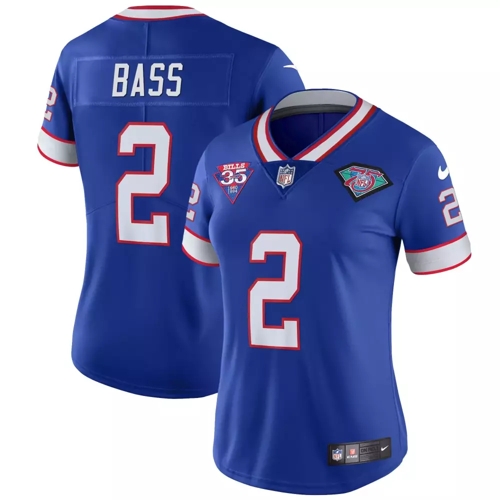 Tyler Bass 2 Buffalo Bills Jersey Royal Blue 35th Anniversary 75th 2023 Women Replica