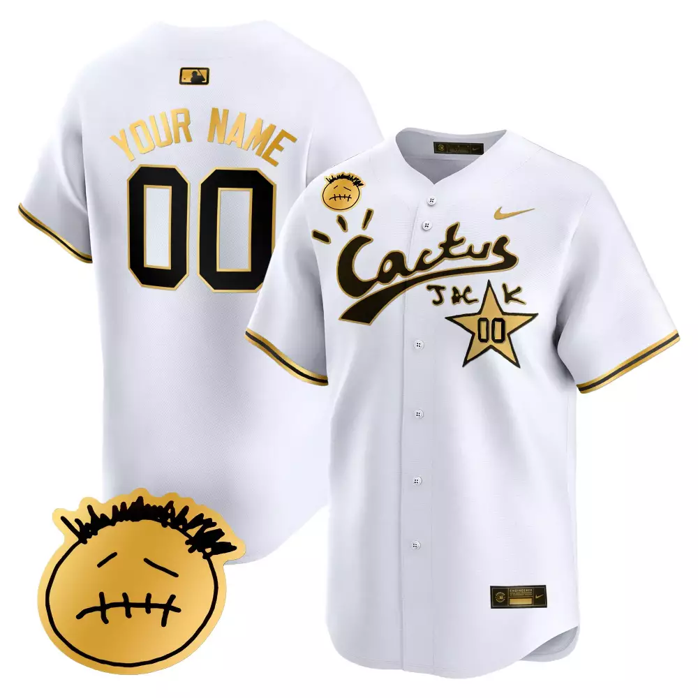 Custom Cactus Jack Jersey White Men Black Gold All Stitched Vapor