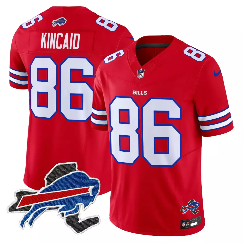 Dalton Kincaid 86 Bills Jersey Red Buffalo Men Player White Blue Vapor Limited v3