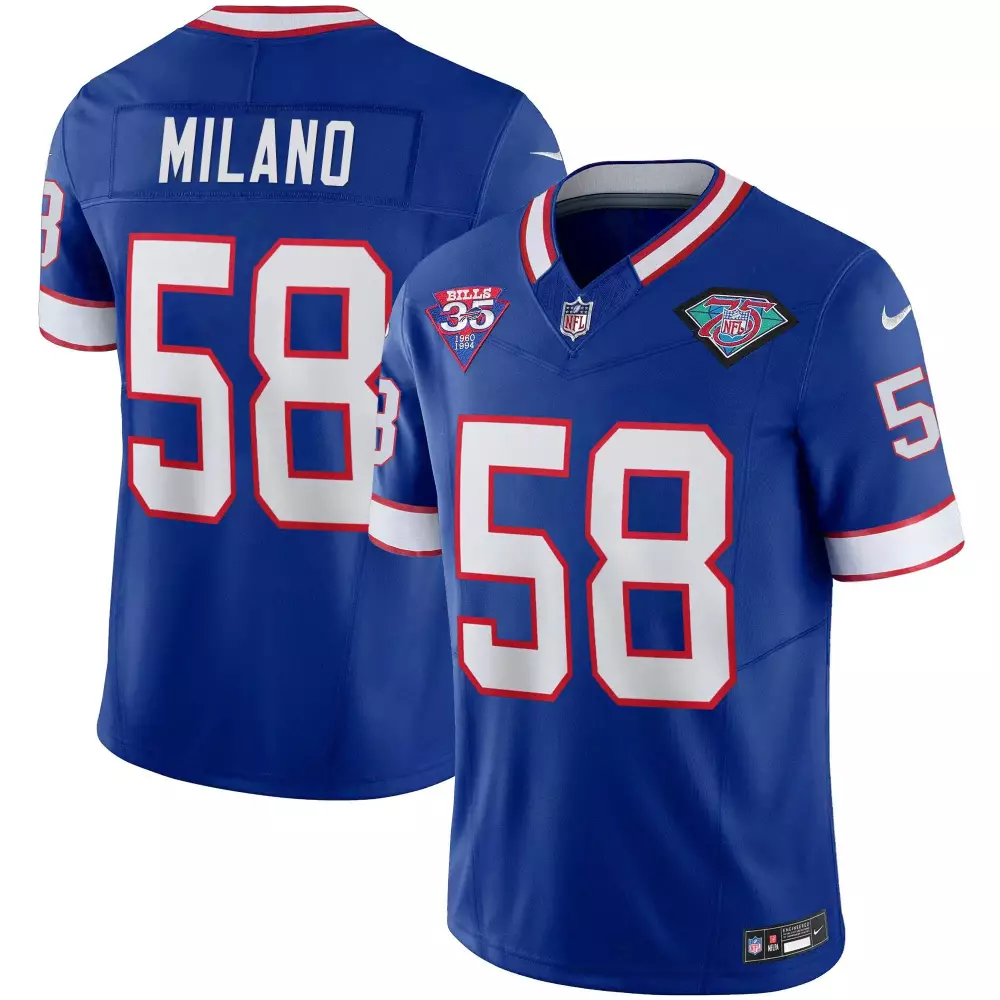 Matt Milano 58 Buffalo Bills Jersey Royal Blue NFL 75th Anniversary 35th Men Authentic