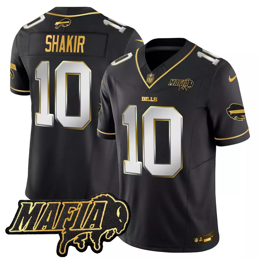 Khalil Shakir 10 Bills Jersey Black Mafia Men Gold White Vapor Limited