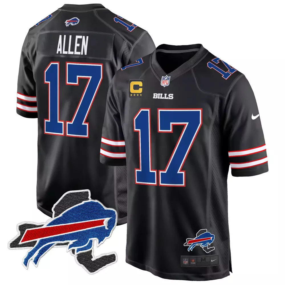Allen 17 Bills Jersey Black (captain) Men Replica Blue White Red Game All Stitched