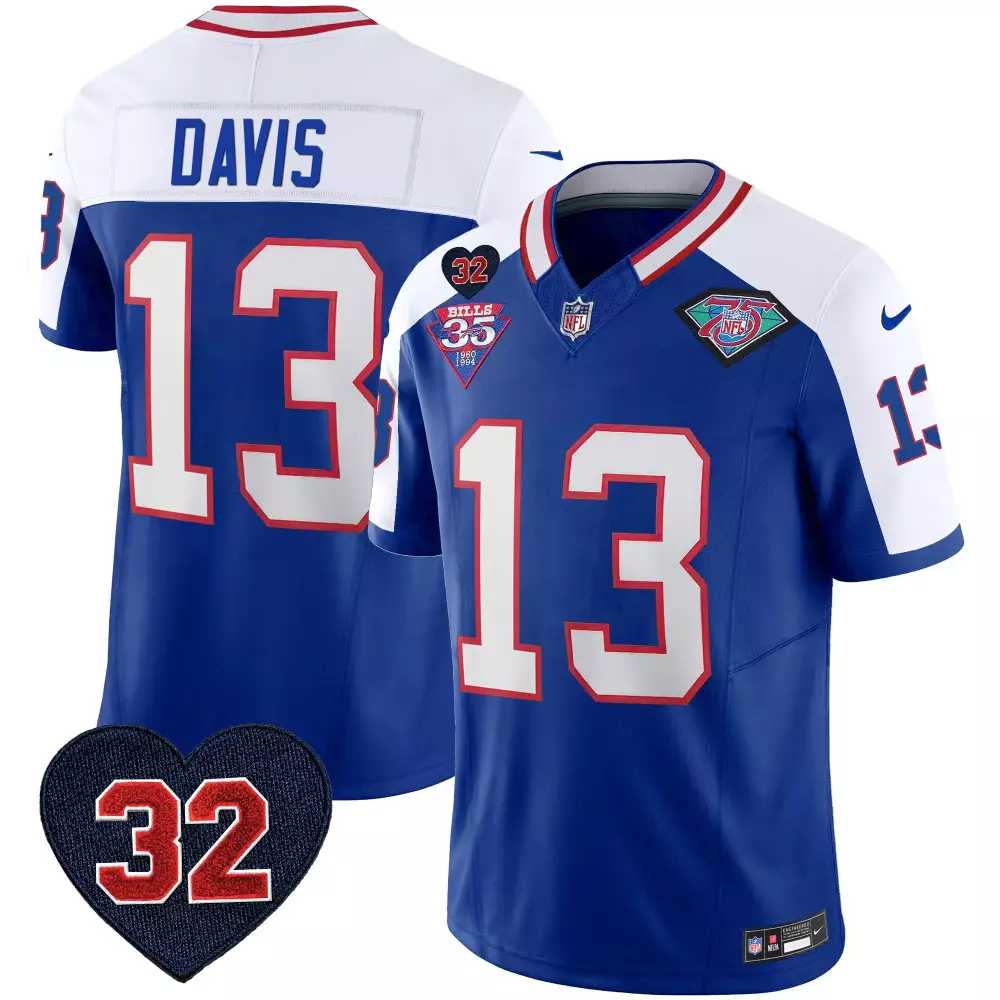 Gabe Davis 13 Buffalo Bills Jersey Royal Blue Throwback 35 Seasons 1960-1994 75th Anniversary