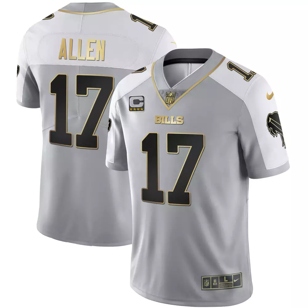 Josh Allen 17 Buffalo Bills Jersey Gray Men NFL Alternate White Black Gold All Stitched