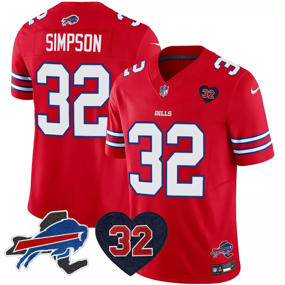 Oj Simpson 32 Buffalo Bills Jersey Red In Memory Of Thurman Thomas Heart Number Men