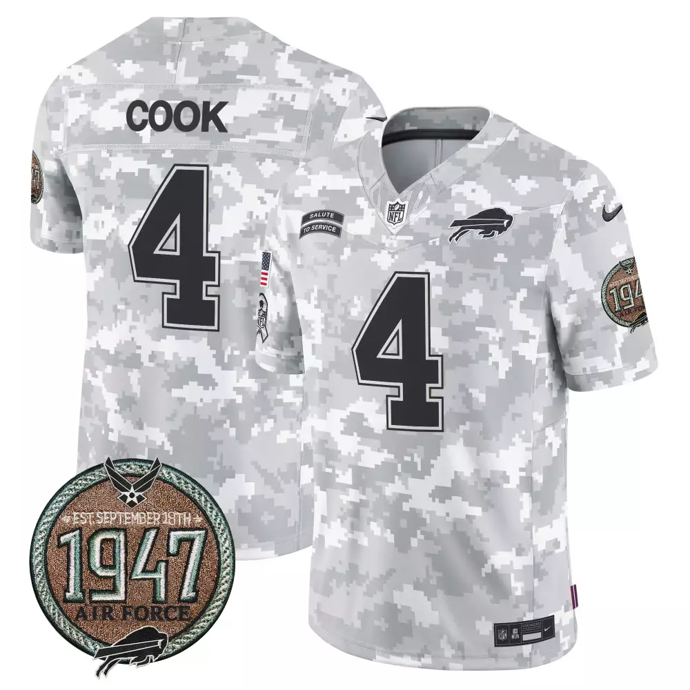 James Cook 4 Buffalo Bills Jersey Digital Camo White Salute To Service 1947 Air Force