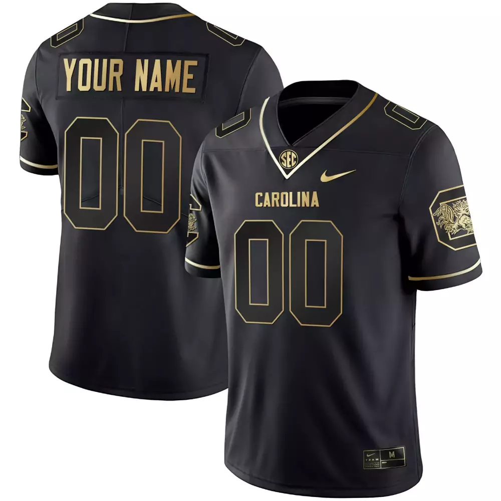 Custom Carolina Jersey Black Gold All Stitched