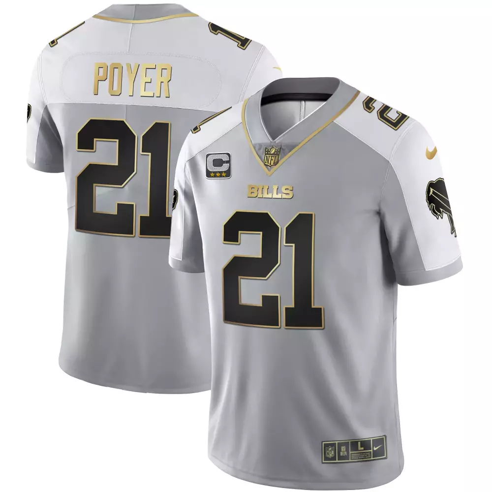 Poyer 21 Buffalo Bills Jersey Gray Captain's Men Alternate White Black Gold All Stitched
