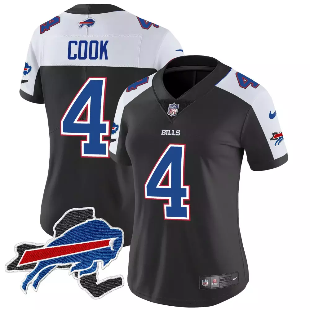 James Cook 4 Bills Jersey Black Women Replica Alternate White Blue Red Vapor Limited