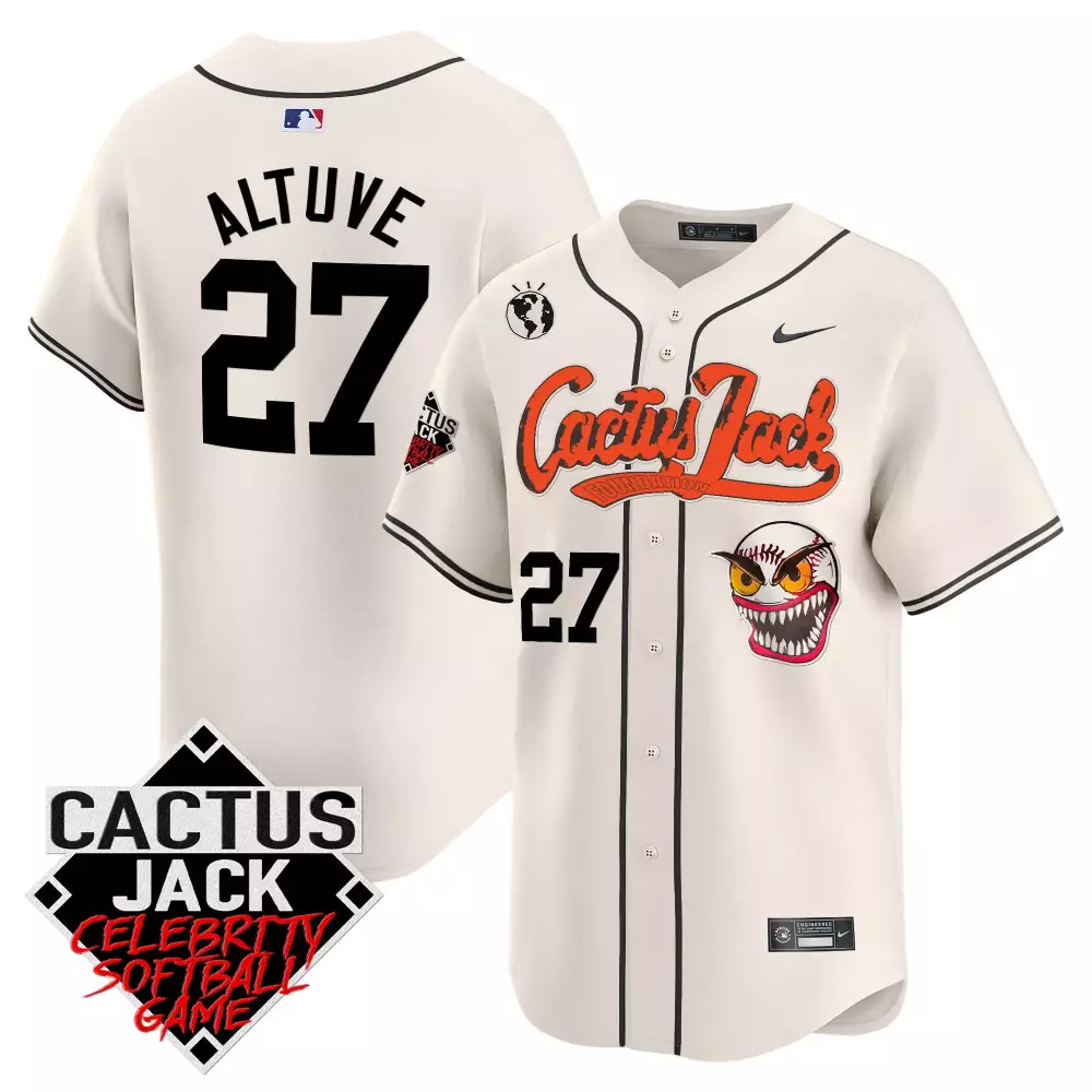Altuve Celebrity 27 Cactus Jack Jersey Cream Softball Game Split Design Black Orange