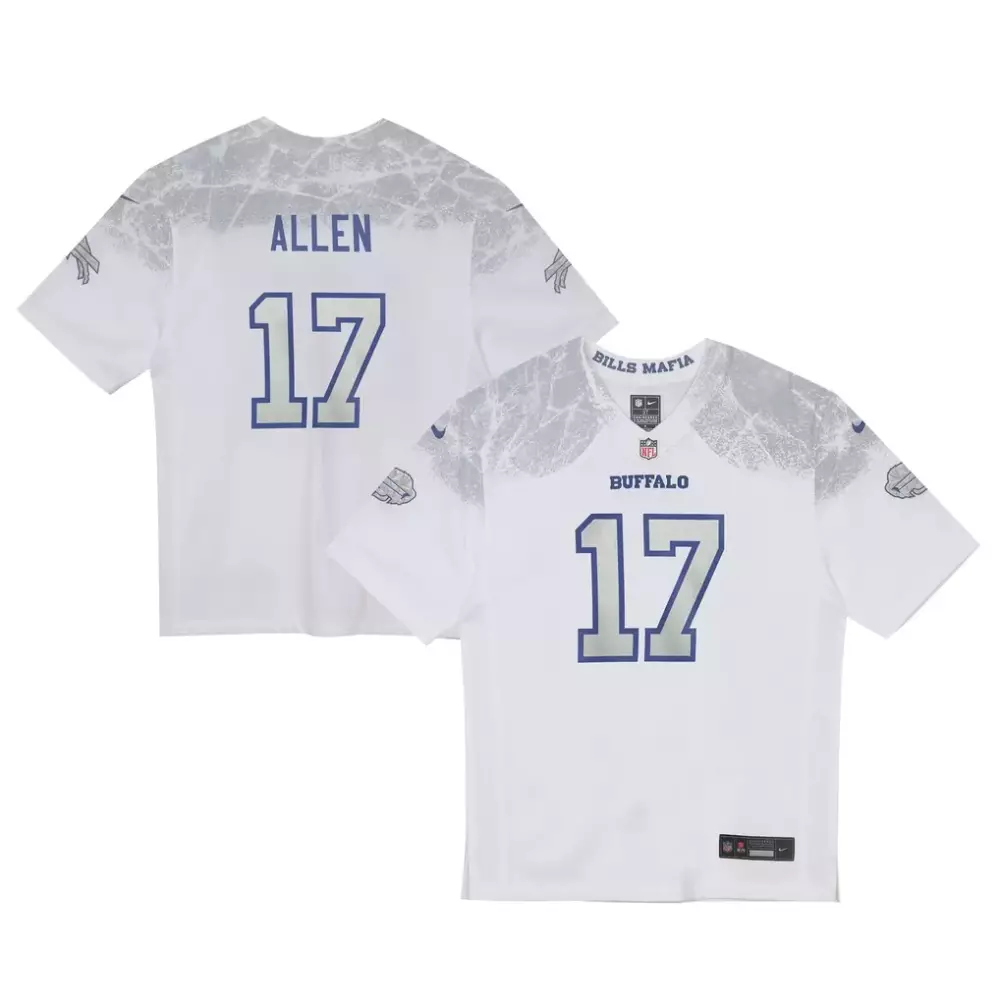 Josh Allen 17 Buffalo Bills Jersey White Men Alternate Blue Silver Collection Game