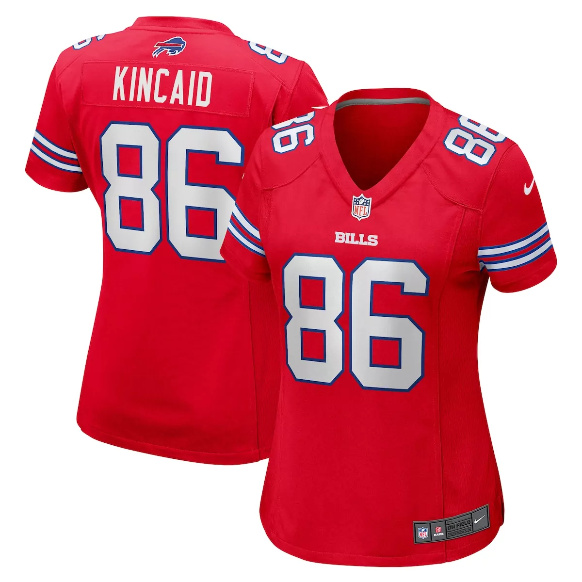 Dalton Kincaid 86 Bills Jersey Red Women NFL Blue White Alternate Game