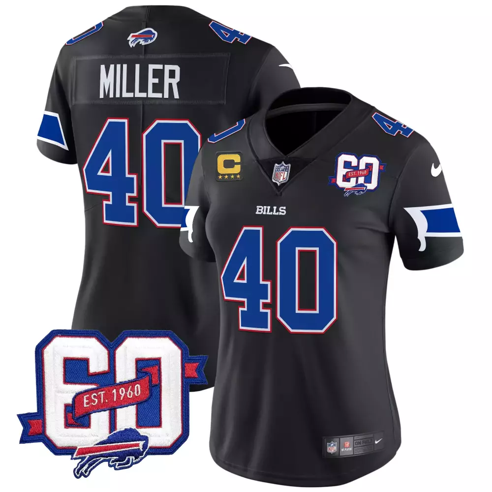 Von Miller 40 Buffalo Bills Jersey Black 60th Anniversary Men Replica Blue White