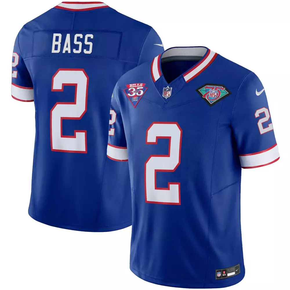 Tyler Bass 2 Bills Jersey Blue NFL 75th Anniversary Buffalo 35th Men Replica White