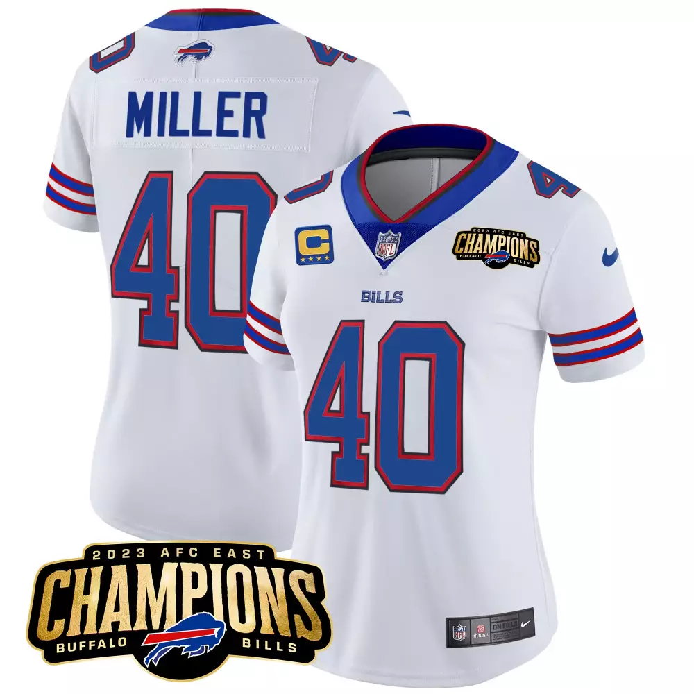 Von Miller 40 Buffalo Bills Jersey White 2023 AFC East Champions Women NFL Royal Blue
