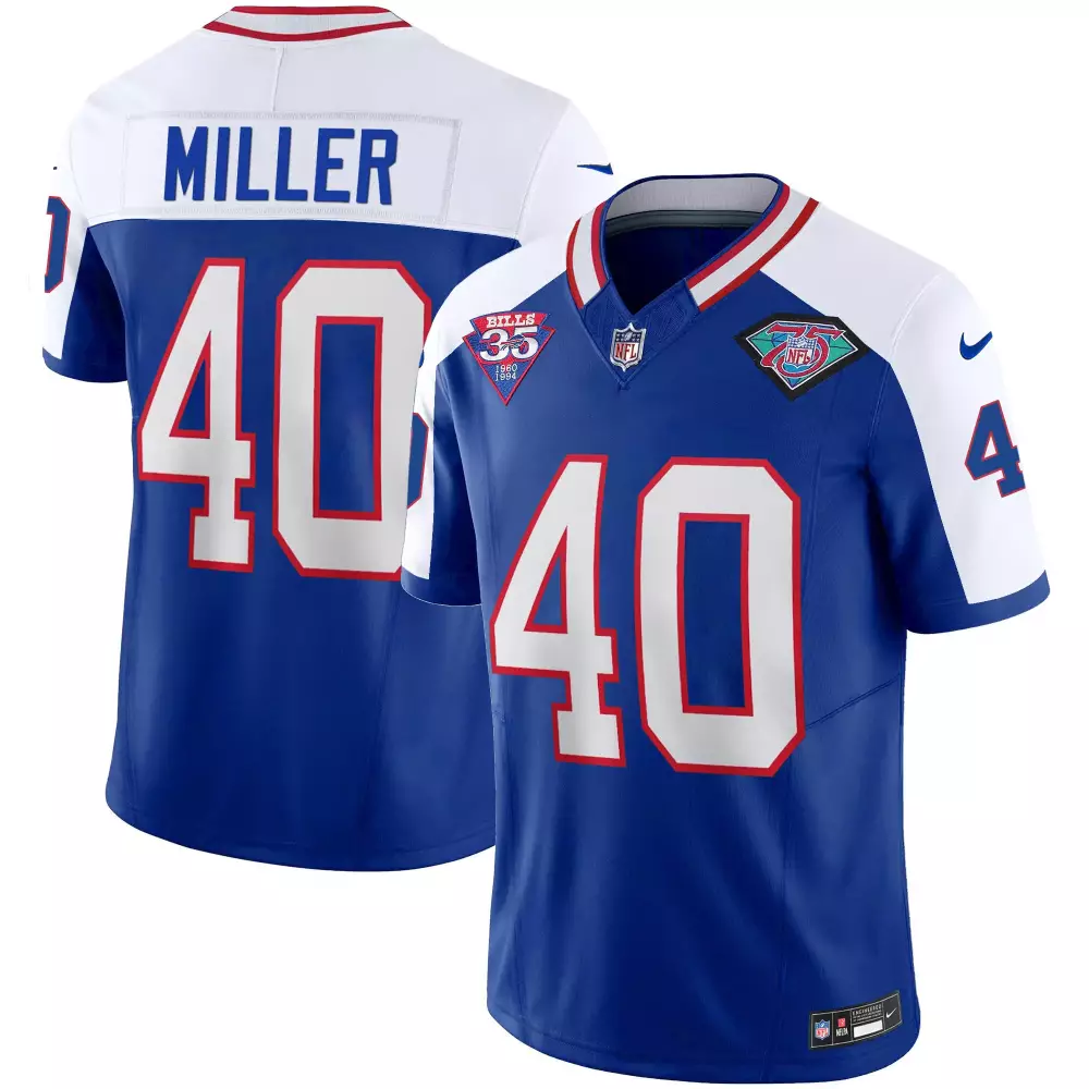 Von Miller 40 Bills Jersey Royal Blue 75th Anniversary 35th Men White Red All Stitched