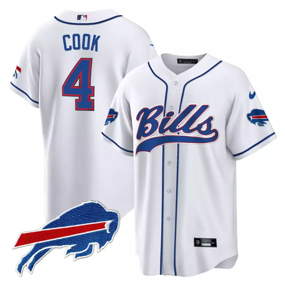 James Cook 4 Buffalo Bills Jersey White Men Blue Red All Stitched