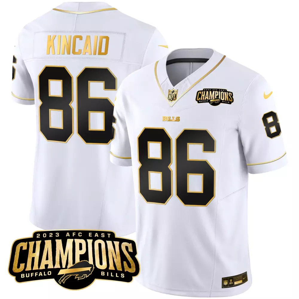 Dalton Kincaid 86 Buffalo Bills Jersey White AFC East Champions 2023 Men Black Gold