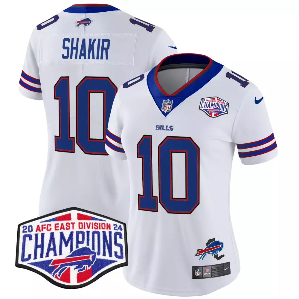 Khalil Shakir 10 Bills Jersey White 2023 AFC East Division 24 Champions Men NFL Blue