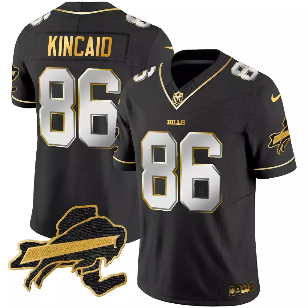Dalton Kincaid 86 Buffalo Bills Jersey Black Men Alternate Gold Silver All Stitched