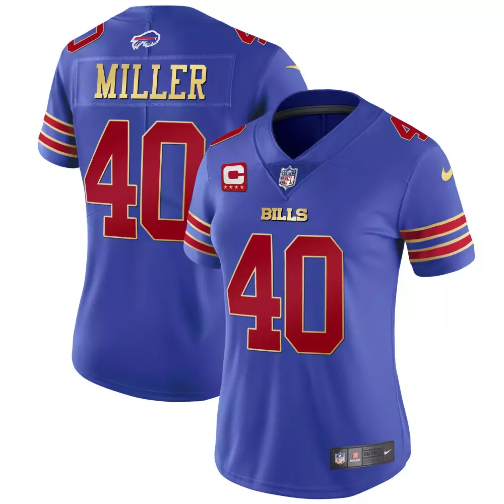 Von Miller 40 Buffalo Bills Jersey Royal Blue Women Replica Red Gold All Stitched