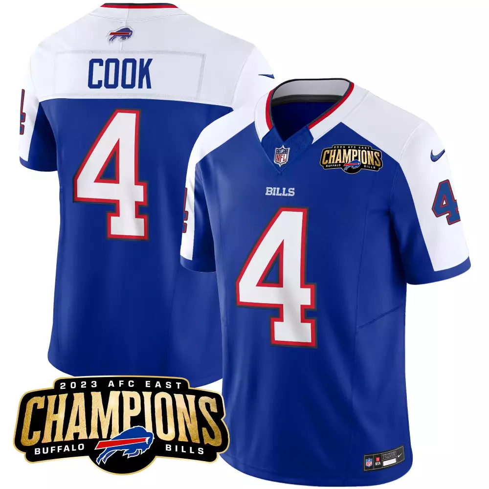 James Cook 4 Buffalo Bills Jersey Blue 2023 AFC East Champions Men Replica White