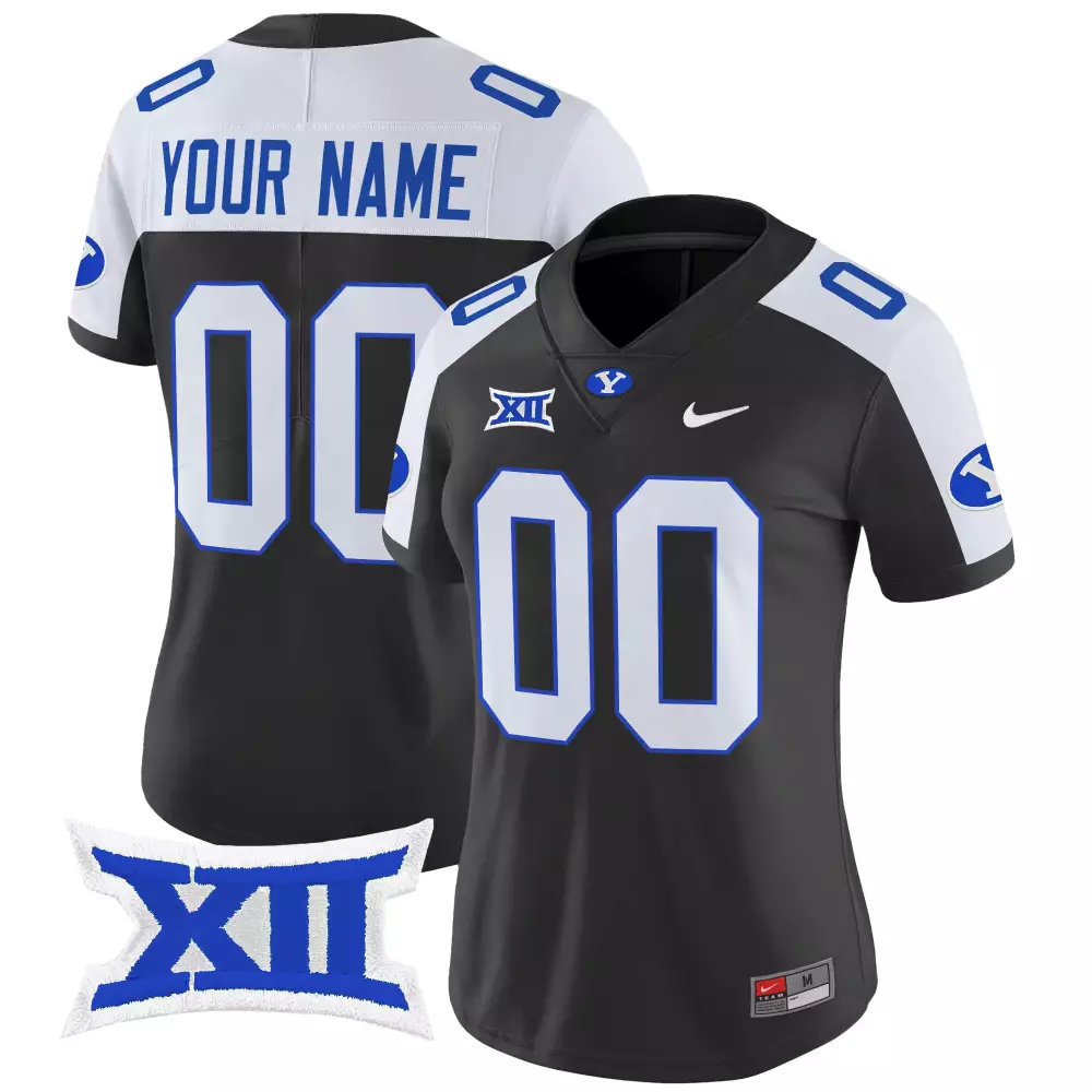 Custom Byu Cougars Jersey Black Big Women White Blue Stitched