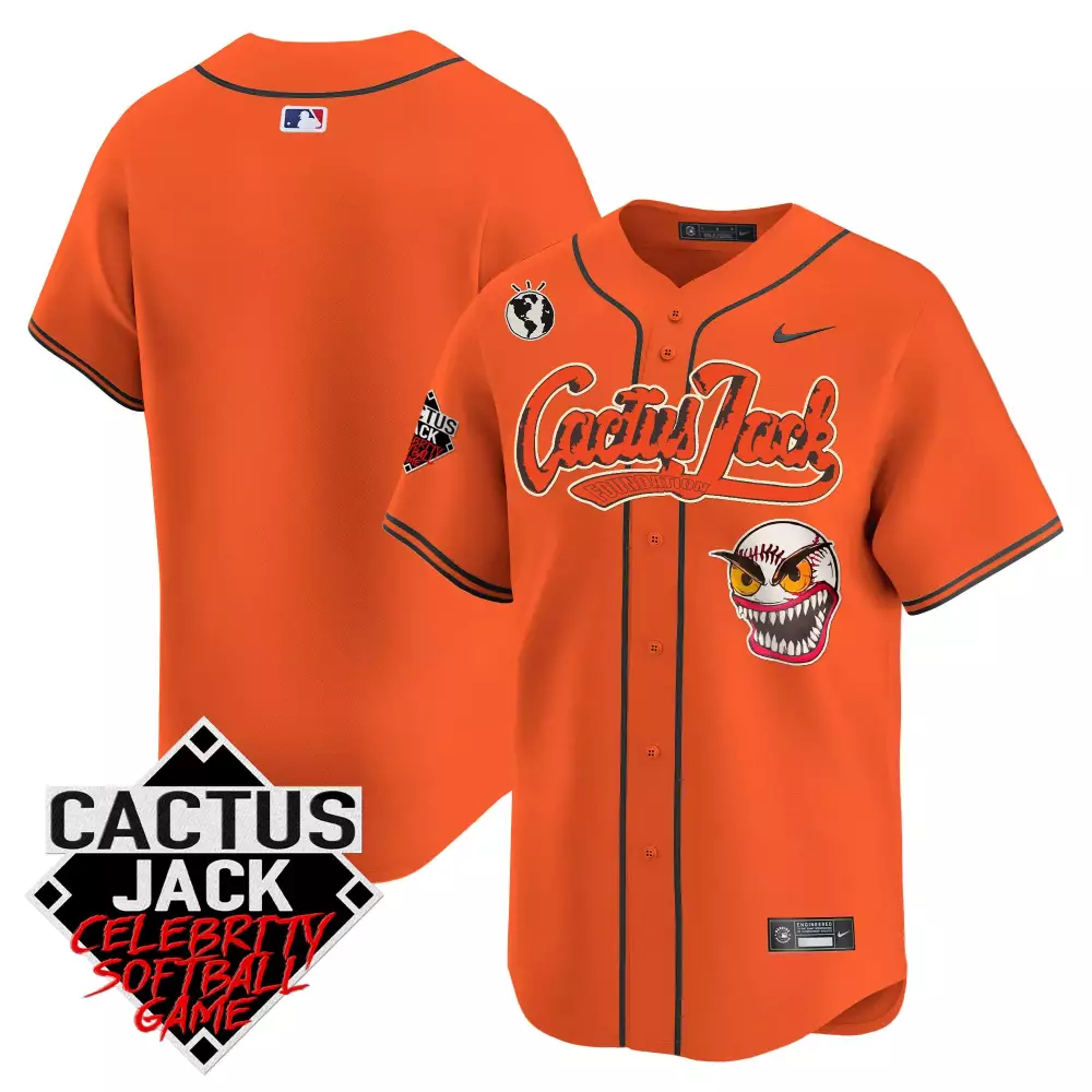 Cactus Jack Jersey Orange Celebrity Softball Game World Globe Monster Baseball Black