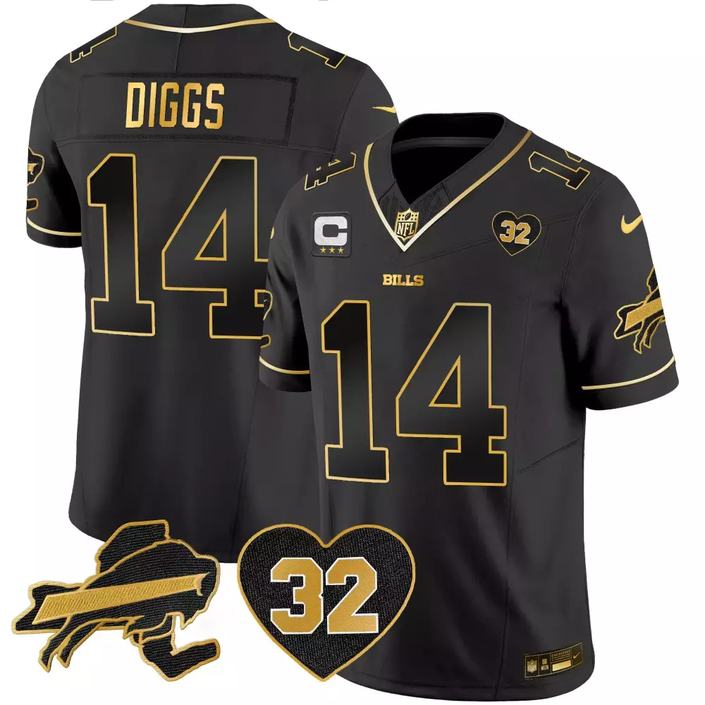 Stefon Diggs 14 Bills Jersey Black Buffalo Heart 32 Men Gold Vapor Limited All Stitched