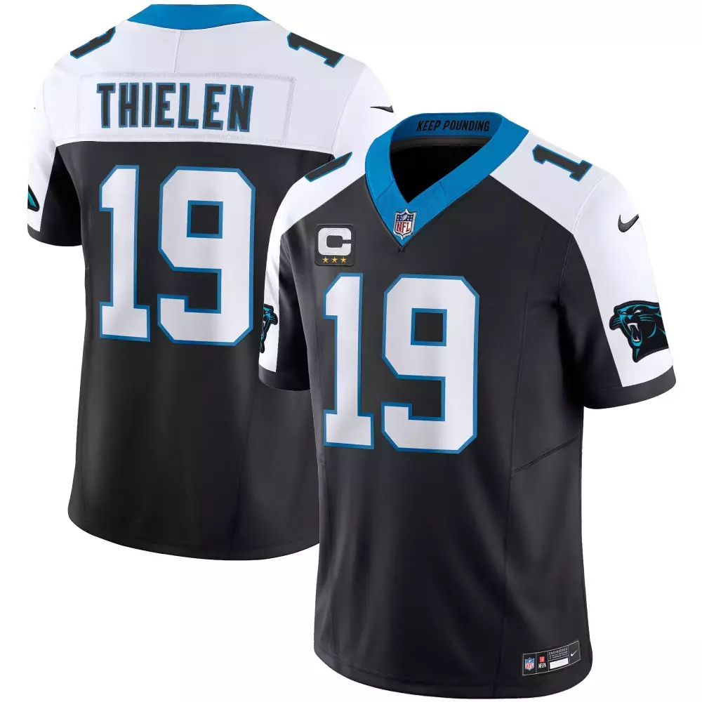 Adam Thielen 19 Carolina Panthers Jersey Black Captain Men Blue White Alternate Vapor