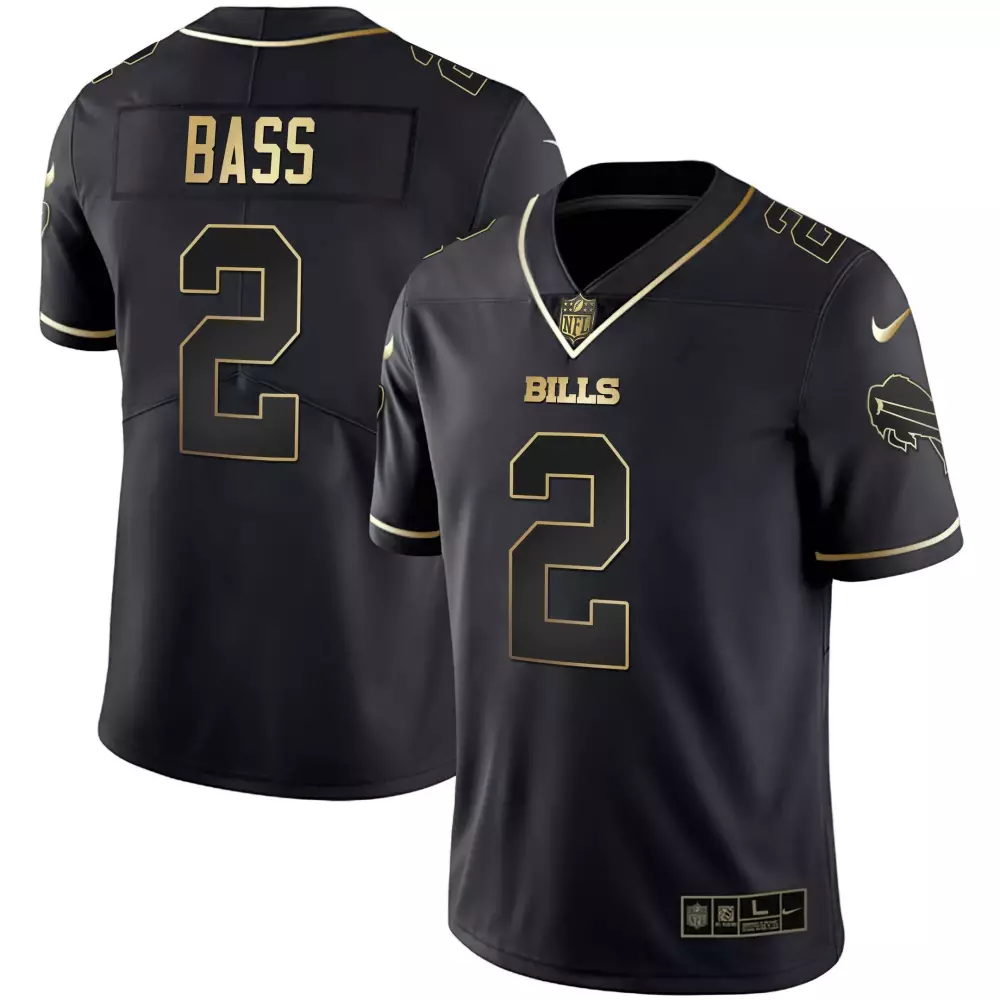 Tyler Bass 2 Buffalo Bills Jersey Black Men Replica Gold All Stitched