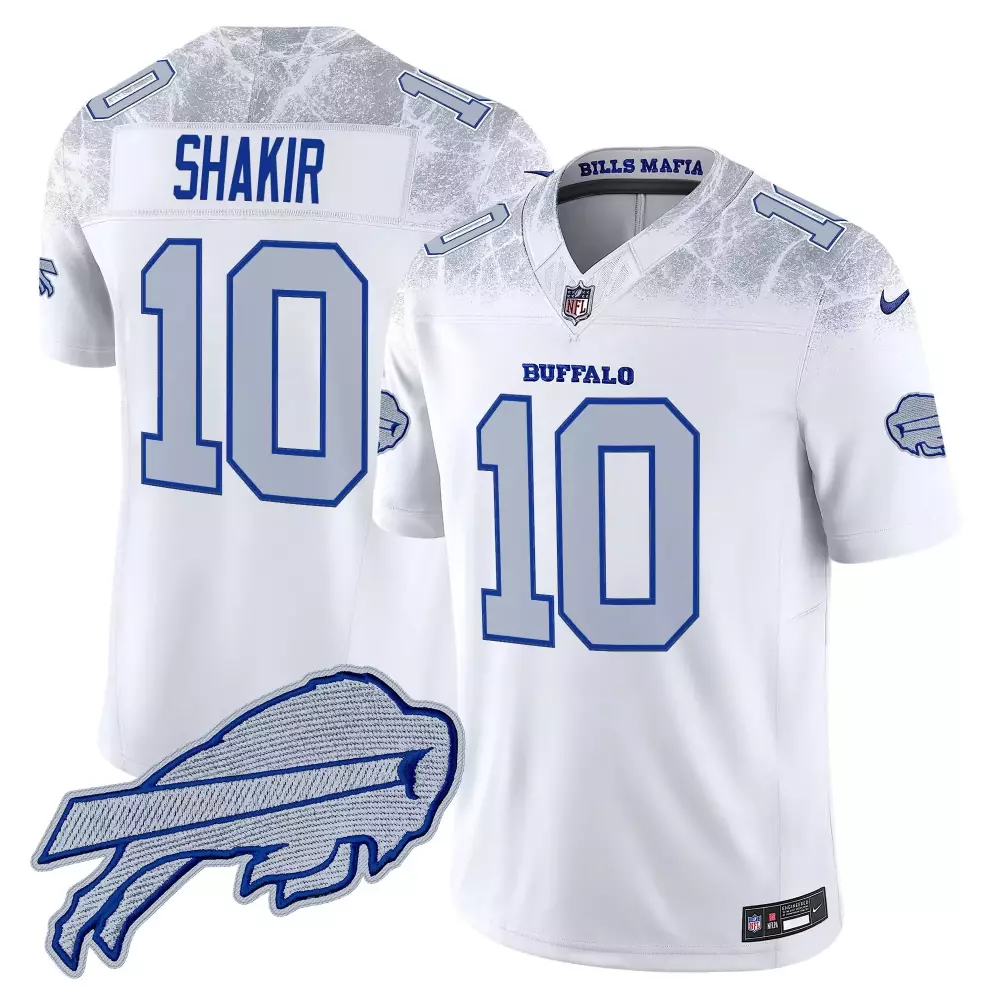 Khalil Shakir 10 Buffalo Bills Jersey White Mafia Men Official NFL Split Design Blue