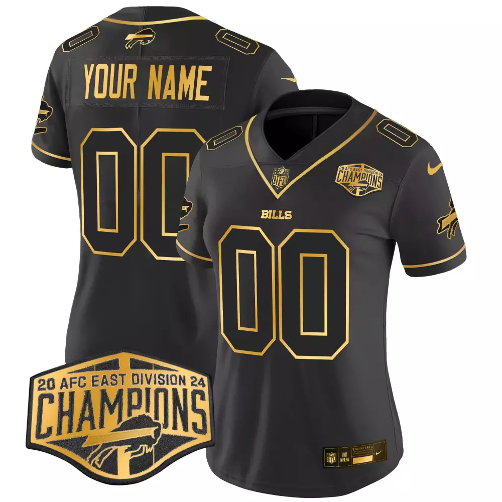Custom Bills Jersey Black 2023 AFC East Division Champions Men Gold Vapor Limited