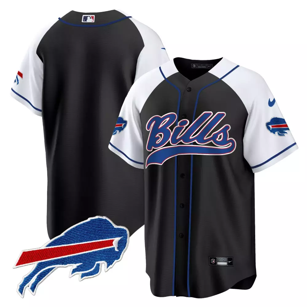 Baseball Buffalo Bills Jersey Black Men Split Design White Blue Red Alternate All