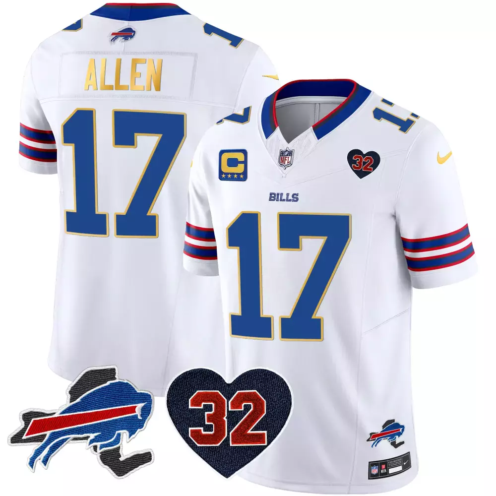 Josh Allen 17 Bills Jersey White Heart-shaped Number 32 Men Player Blue Red Vapor