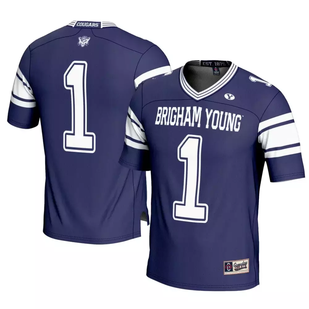 Brigham Young 1 Jersey Navy Cougars Men White Gameday