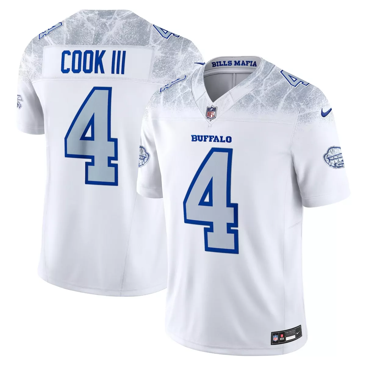 James Cook 4 Buffalo Bills Jersey White Mafia Men Player Blue Silver Collection Limited