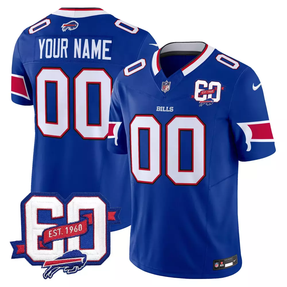Custom Bills Jersey Royal Blue 60th Anniversary White Red All Stitched Vapor