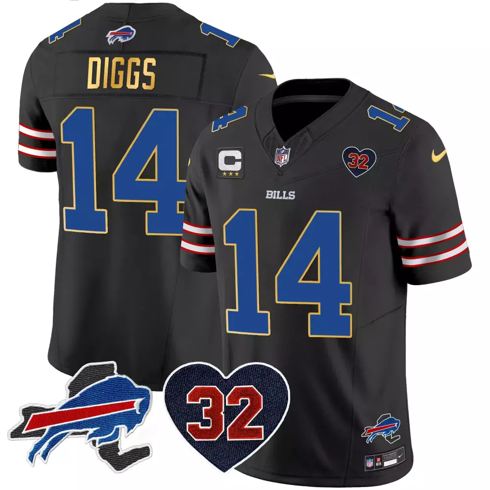 Stefon Diggs 14 Bills Jersey Black Heart 32 Patch Men Blue Red White Vapor Limited