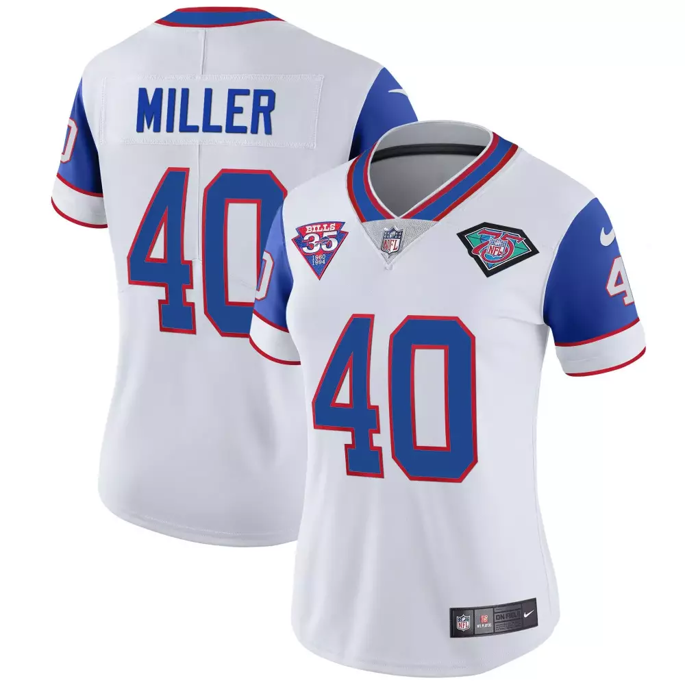 Von Miller 40 Buffalo Bills Jersey White 35th Anniversary 75th Women Replica Alternate