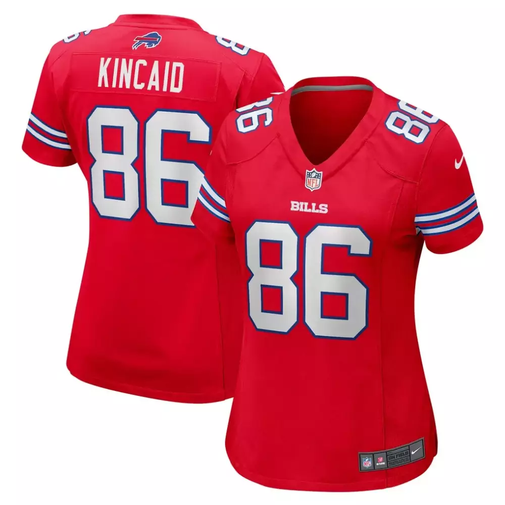 Dalton Kincaid 86 Bills Jersey Red Women Game Blue White Alternate