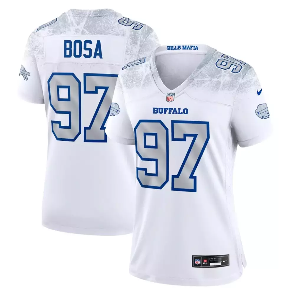 Joey Bosa 97 Buffalo Bills Jersey White Women Player Alternate Split Design Blue