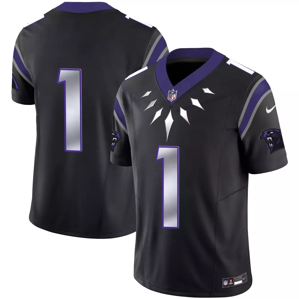 Custom Carolina Panthers 1 Jersey Black Men Alternate Purple Silver Vapor Limited