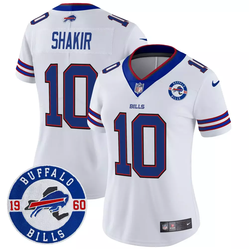 Khalil Shakir 10 Buffalo Bills Jersey White 1960 Women Replica Blue Red Vapor Limited