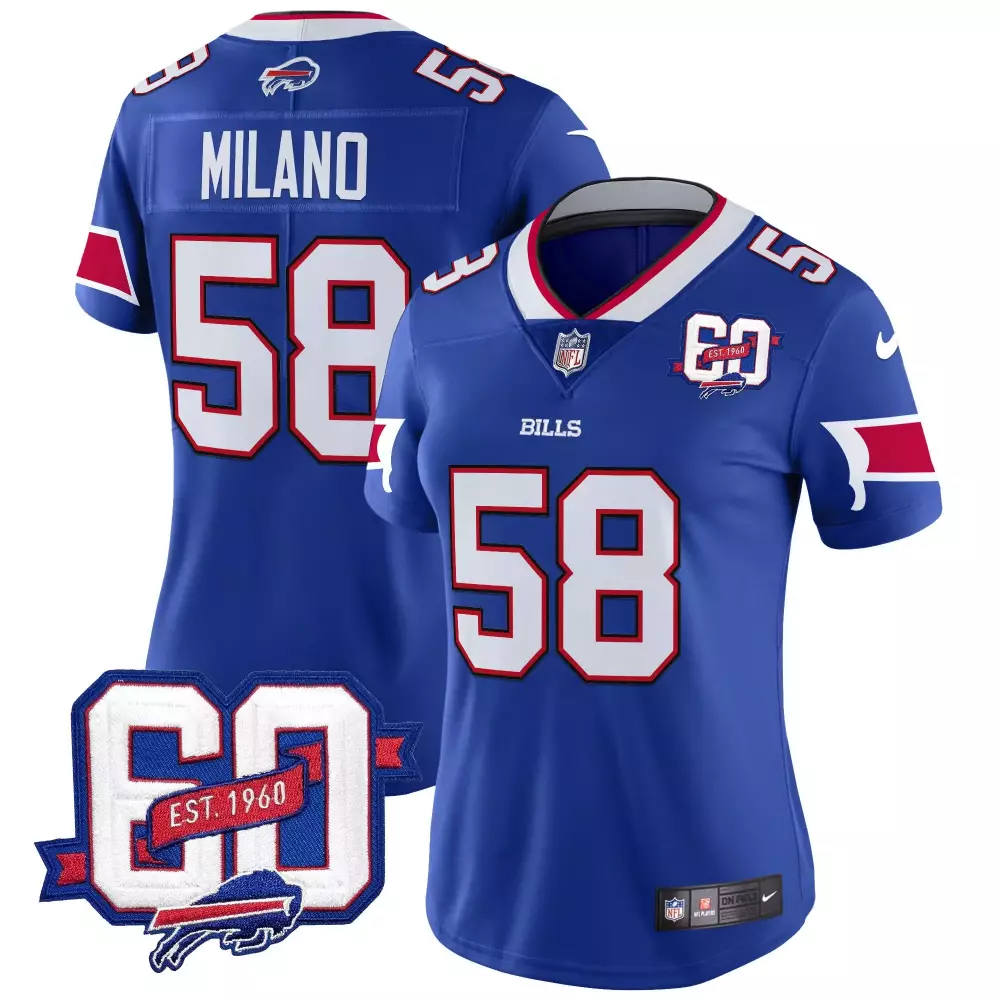 Matt Milano 58 Buffalo Bills Jersey Royal Blue 60th Anniversary Women Authentic White